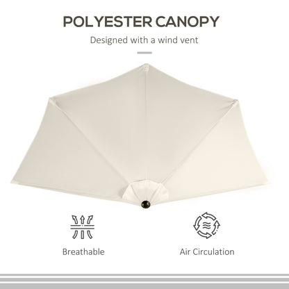 9.8ft Half Umbrella Semi Round Patio Parasol with Crank Handle, Top Vent for Garden, Balcony- NO BASE INCLUDED, Cream