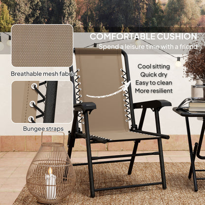 3 Pieces Patio Bistro Set, Outdoor Folding Table and Chairs Set, Metal Patio Furniture Set with Cup Holders, Khaki