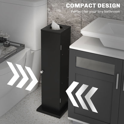 Small Toilet Paper Cabinet, Bathroom Corner Cabinet with Doors and Shelves for Paper Shampoo, Black