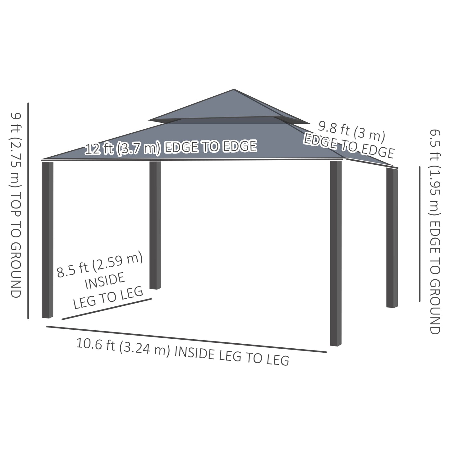 10' x 12' Double Roof Patio Gazebo Canopy, Outdoor Gazebo Shelter with Netting & Curtains, for Garden, Lawn and Deck