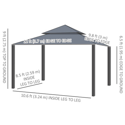10' x 12' Double Roof Patio Gazebo Canopy, Outdoor Gazebo Shelter with Netting & Curtains, for Garden, Lawn and Deck