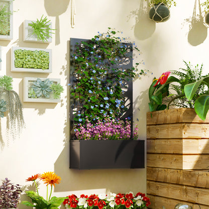Metal Raised Garden Bed with Privacy Panel, Freestanding or Wall Mounted Outdoor Planter Box for Garden, Patio