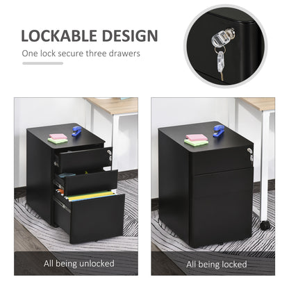Metal Filing Cabinet 3 Drawer, Mobile Office Cabinet with Wheels for Legal, Letter, A4 File, Black