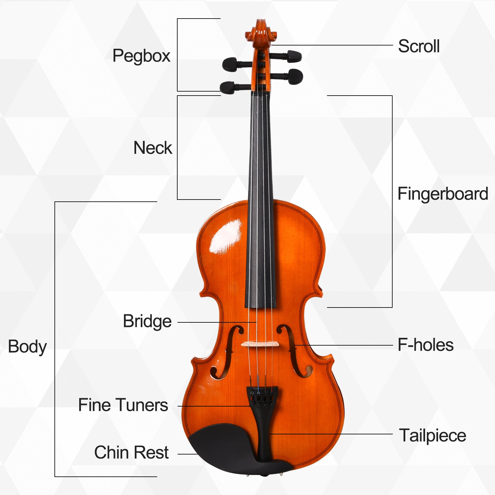 Soozier 4/4 Violin Maple Wood Full Set of Accessories Storage Box, Orange
