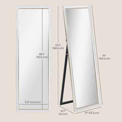 Floor Standing Mirror, Full Body Mirror, Free Standing, Leaning or Wall Mirror with Frame for Bedroom, White