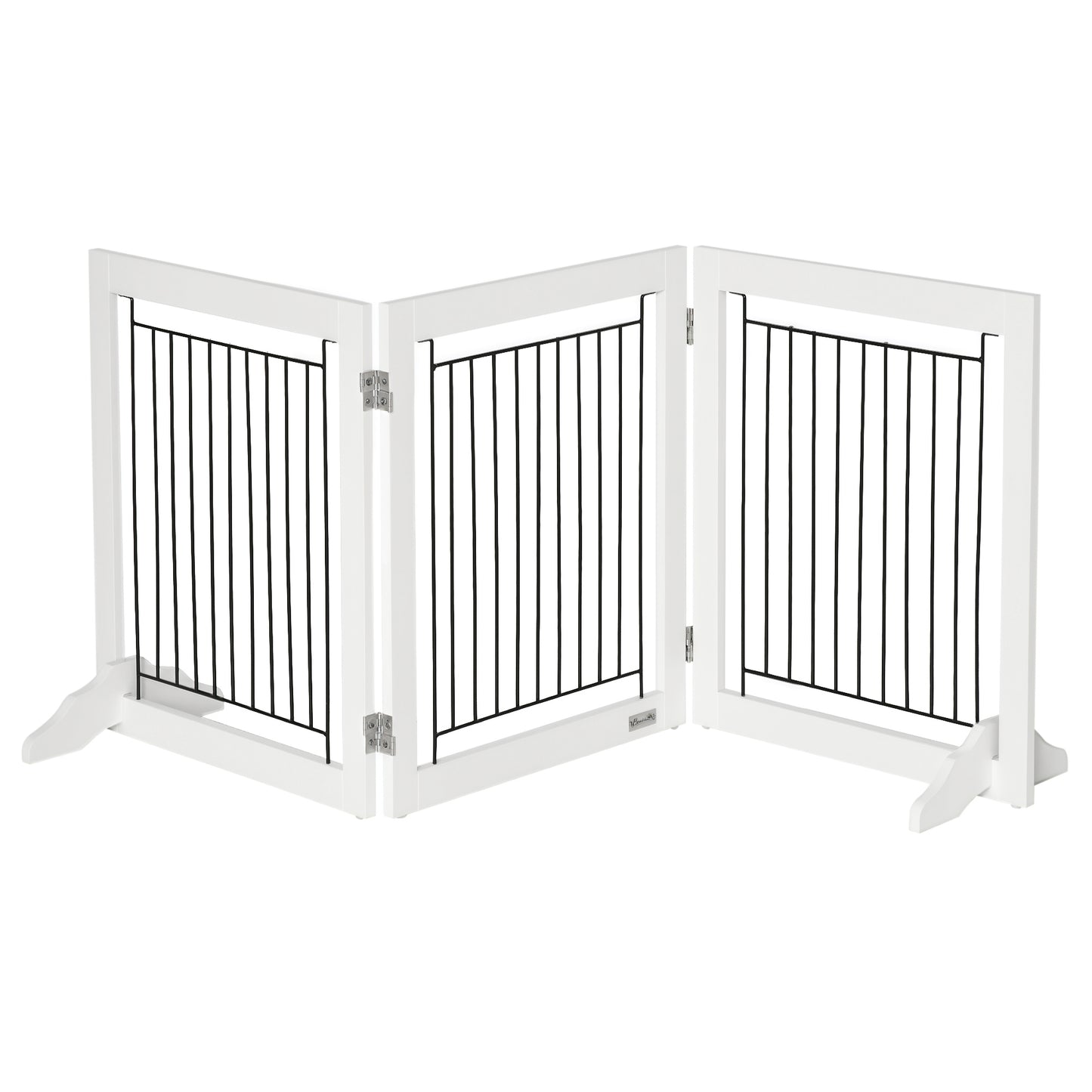 Freestanding Pet Gate, Folding Dog Gate with 2 Support Feet, 24" High, 3 Panels, for Small Dogs, Indoor Use - White