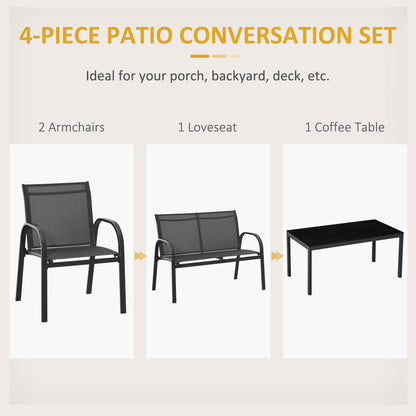 4-Piece Patio Furniture Set Garden Conversation Set with Loveseat, Single Chairs and Coffee Table for Backyard Poolside Balcony