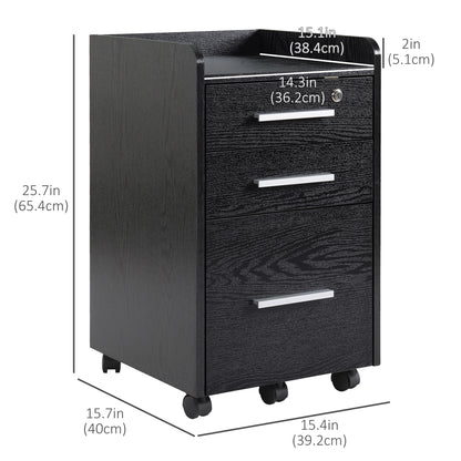 3 Drawer File Cabinet with Lock and Edged Top, Lockable Filing Cabinet on Wheels for Letter and A4 Size, Black