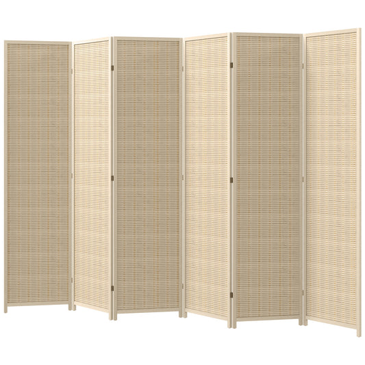 Woven Bamboo Room Divider, 6 Panel Folding Indoor Privacy Screens for Home Office, Natural Wood