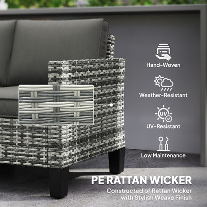 2 Seater Rattan Outdoor Sofa, Patio Couch Loveseat with Cushions and Armrests for Garden, Balcony, Dark Grey