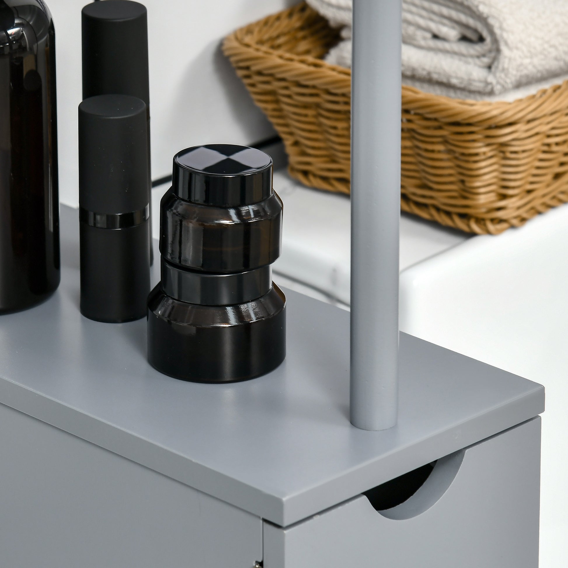 Tall Bathroom Storage Cabinet, Narrow Bathroom Cabinet with Drawers and Open Shelves for Small Spaces, Grey
