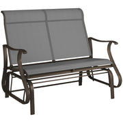 Garden Double Gliding Chair, Patio Glider Armchair for Outdoor, Backyard Mesh Seat and Backrest, Steel Frame, Light Grey