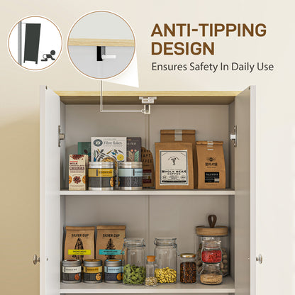 72" Tall Pantry Cabinet, Kitchen Pantry Cabinet with Adjustable Shelves, Storage Cabinet with 4 Doors, White