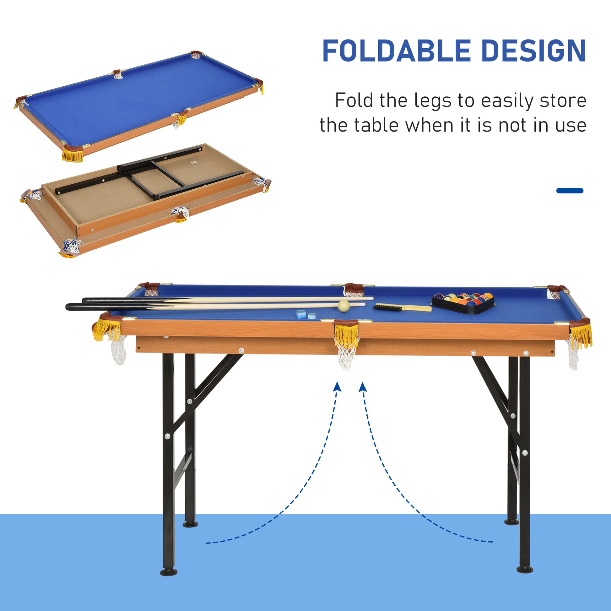 Soozier 55" Mini Pool Table Portable Billiard Table Includes Cues, Ball, Chalk, Rack, Blue