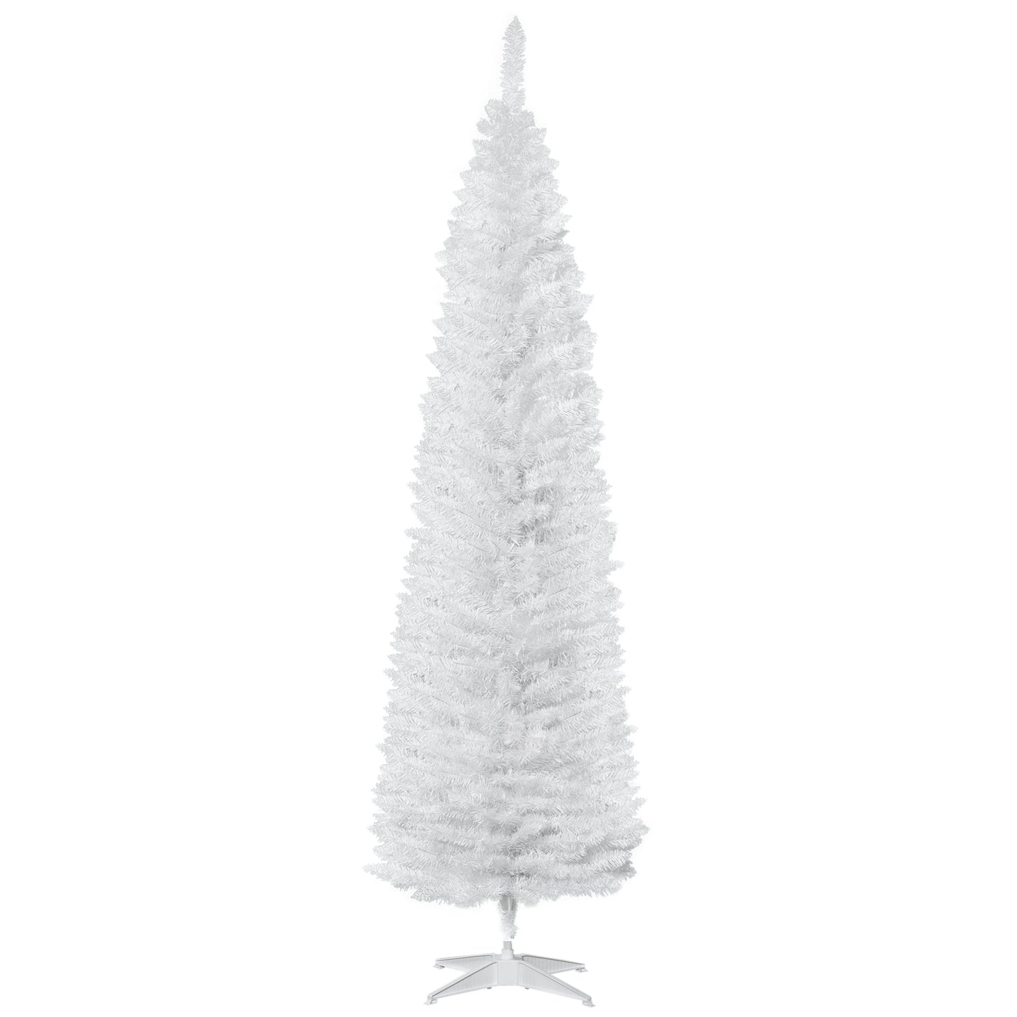 7' Pencil Christmas Tree, Slim Artificial Xmas Tree with Realistic Branches, Sturdy Metal Stand, White