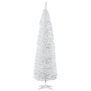 7' Pencil Christmas Tree, Slim Artificial Xmas Tree with Realistic Branches, Sturdy Metal Stand, White