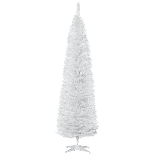 7' Pencil Christmas Tree, Slim Artificial Xmas Tree with Realistic Branches, Sturdy Metal Stand, White