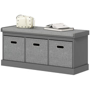 Shoe Storage Bench with Seat, Entryway Bench Seat with Cushion, 3 Fabric Drawers for Hallway, Dark Grey