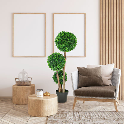 3.6ft Artificial Tree, Triple Ball Boxwood Topiary with Pot and Sandalwood Leaves, for Indoor Outdoor Home