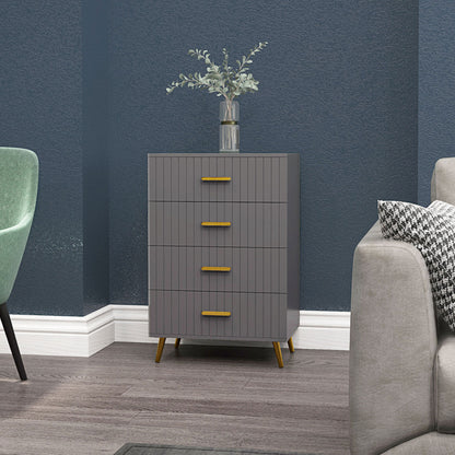 4 Drawer Cabinet, Drawer Chest for Bedroom, Chest of Drawers with Aluminium Legs and Gold Handles, Dark Grey