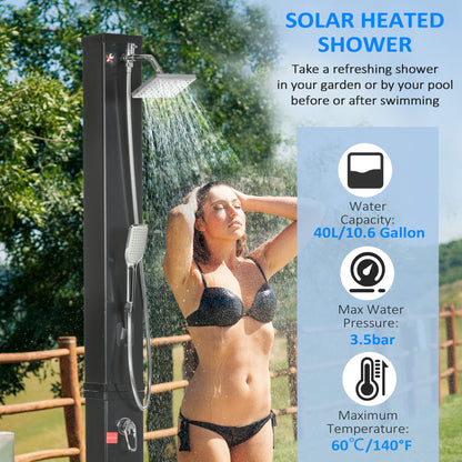 10.6Gal Outdoor Solar Shower w/ 360 Rainfall, Handheld Head, 60℃ Temperature Adjustment for Backyard Poolside Beach Spa
