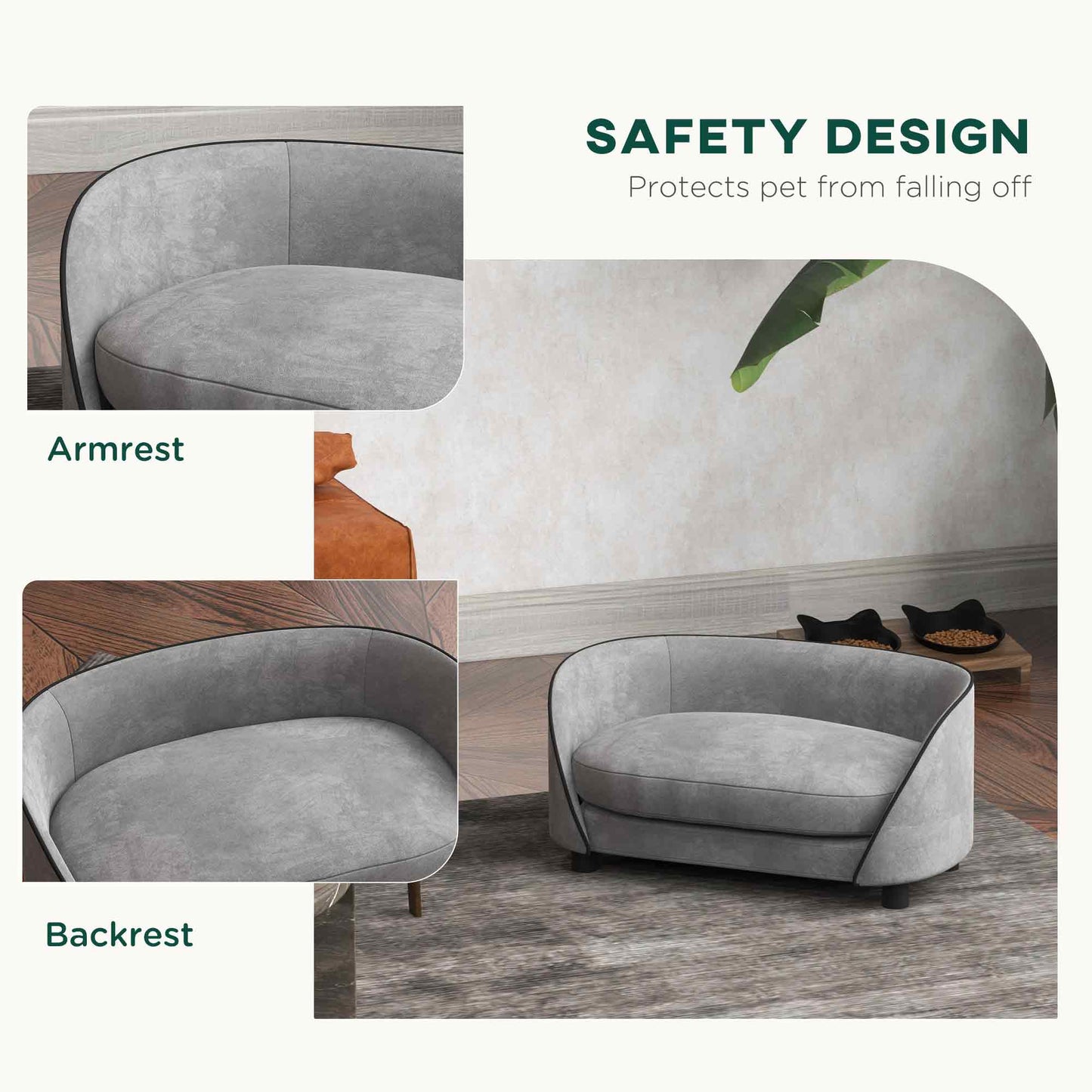 Pet Sofa Dog Couch for Small to Medium Sized Dogs with Soft Cushion, Removable Washable Cover, Velvet Touch, Grey