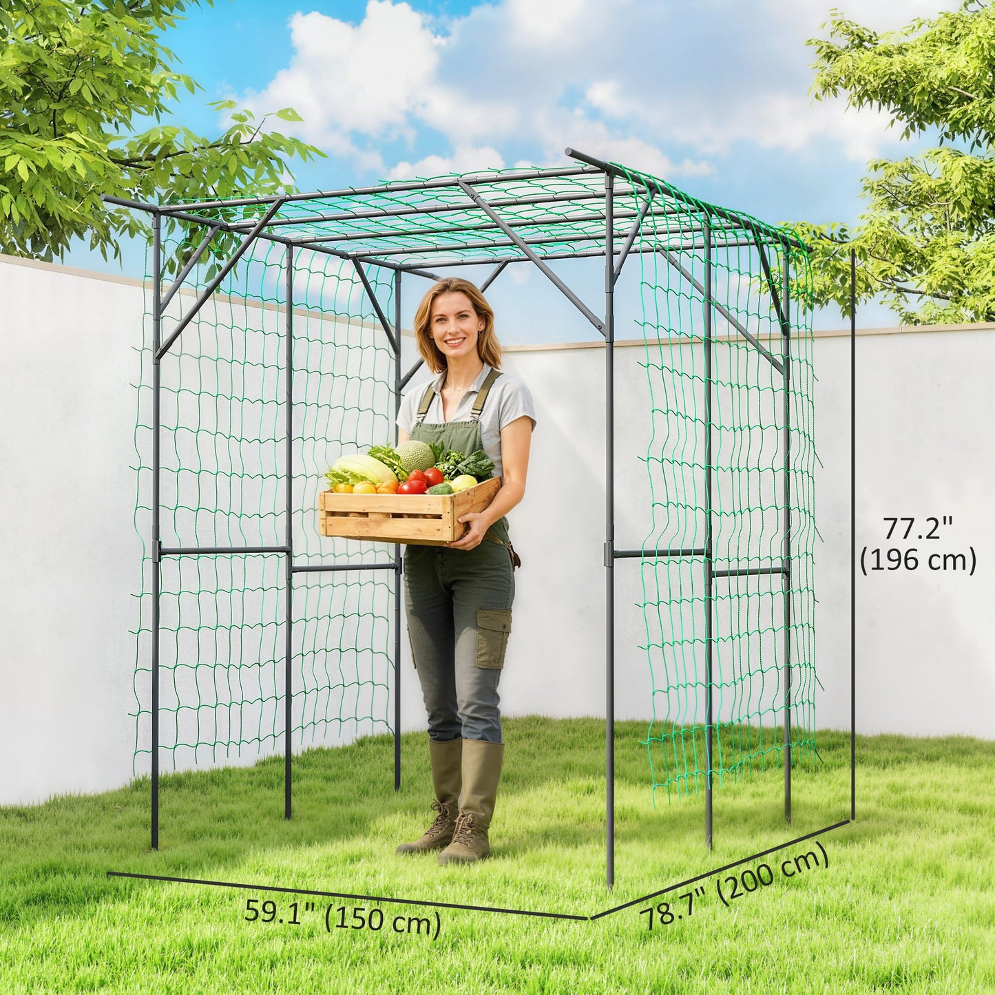 Garden Arch Trellis, 6.4FT Tall Metal Plant Support Trellis Archway with Climbing Net for Climbing Plants