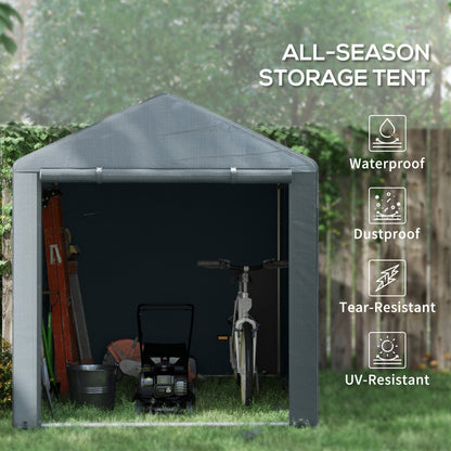 Portable Bicycle Shed with Galvanised Steel Frame and Large Door, Waterproof Outdoor Shed for Garden Tools, Dark Grey