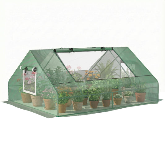 71" x 55" x 32" Mini Greenhouse Portable Hot House for Plants with 2 Large Windows and Ground Nails for Outdoor, Indoor, Garden, Gardening Kit, Green