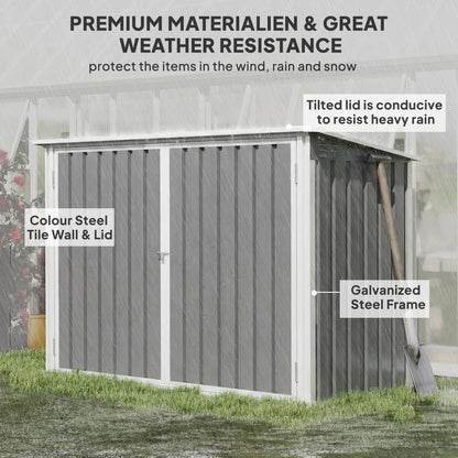 Outdoor Metal Storage Shed Garden Garbage Can Organizer with Double Door and Vents for 2 Trash Cans, Light Grey