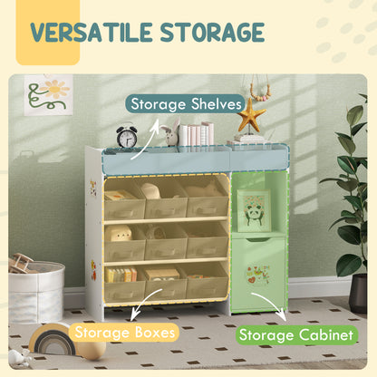Qaba Toy Storage Organizer with 9 Non-Woven Fabric Boxes, Storage Cabinet & Shelves, for Kids Room, Nursery, Playroom, White