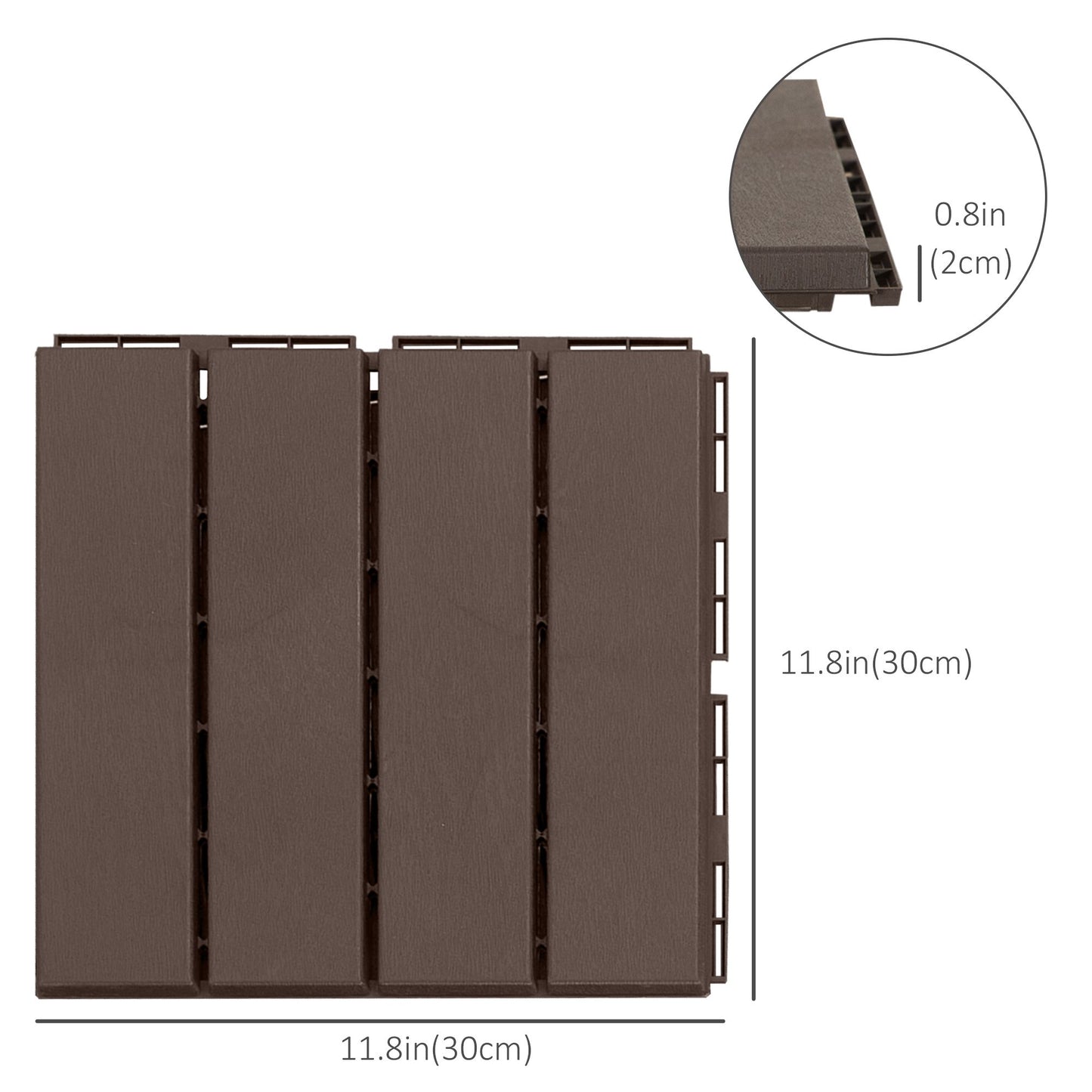 9 Pcs PP Interlocking Composite Deck Tile, 12" x 12" Outdoor Flooring Tiles for Indoor and Outdoor Use, Tools Free Assembly, Brown