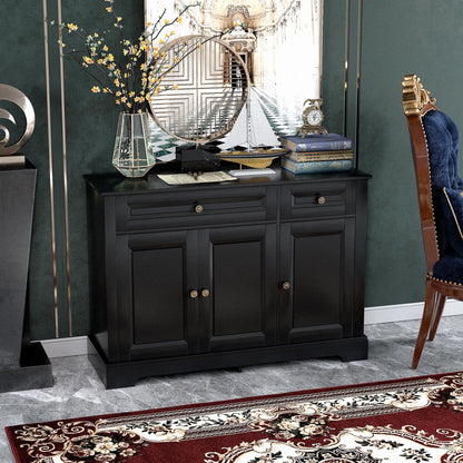 Modern Sideboard Cabinet, Buffet Cabinet with 2 Drawers and Adjustable Shelves, Buffets Tables for Dining Room, Black