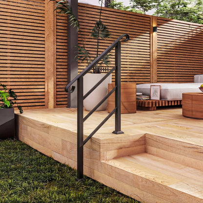 Hand Rails for Outdoor Steps, Adjustable Outdoor Stair Railing for 2 to 3 Steps, Black