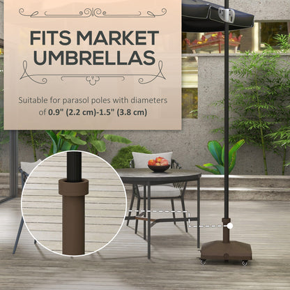 Square Parasol Base, Portable Umbrella Stand with Wheels, Water or Sand Filled, for Φ0.75" to Φ1.5" Poles, Brown