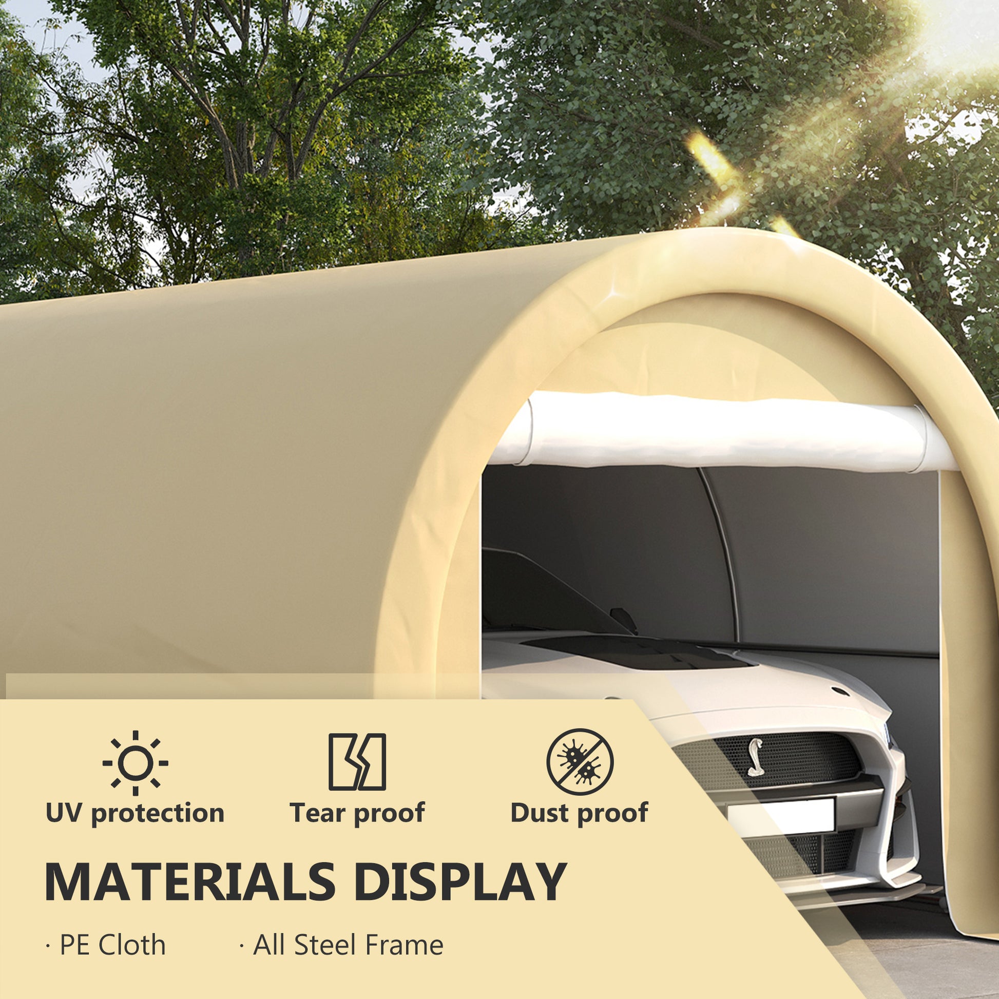 10' x 16' Heavy Duty Portable Carport Tent with Zippered Door, PE Cover for Car, Boat, Motorcycle, Bike, Beige