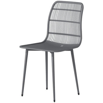 Outdoor Dining Chairs Set of 4, Patio Chairs with Slotted Backrest, Grey