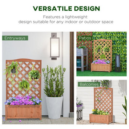 Wood Planter with Trellis for Vine Climbing, Raised Garden Bed to Grow Vegetables for Backyard, 28" x 11" x 46", Brown