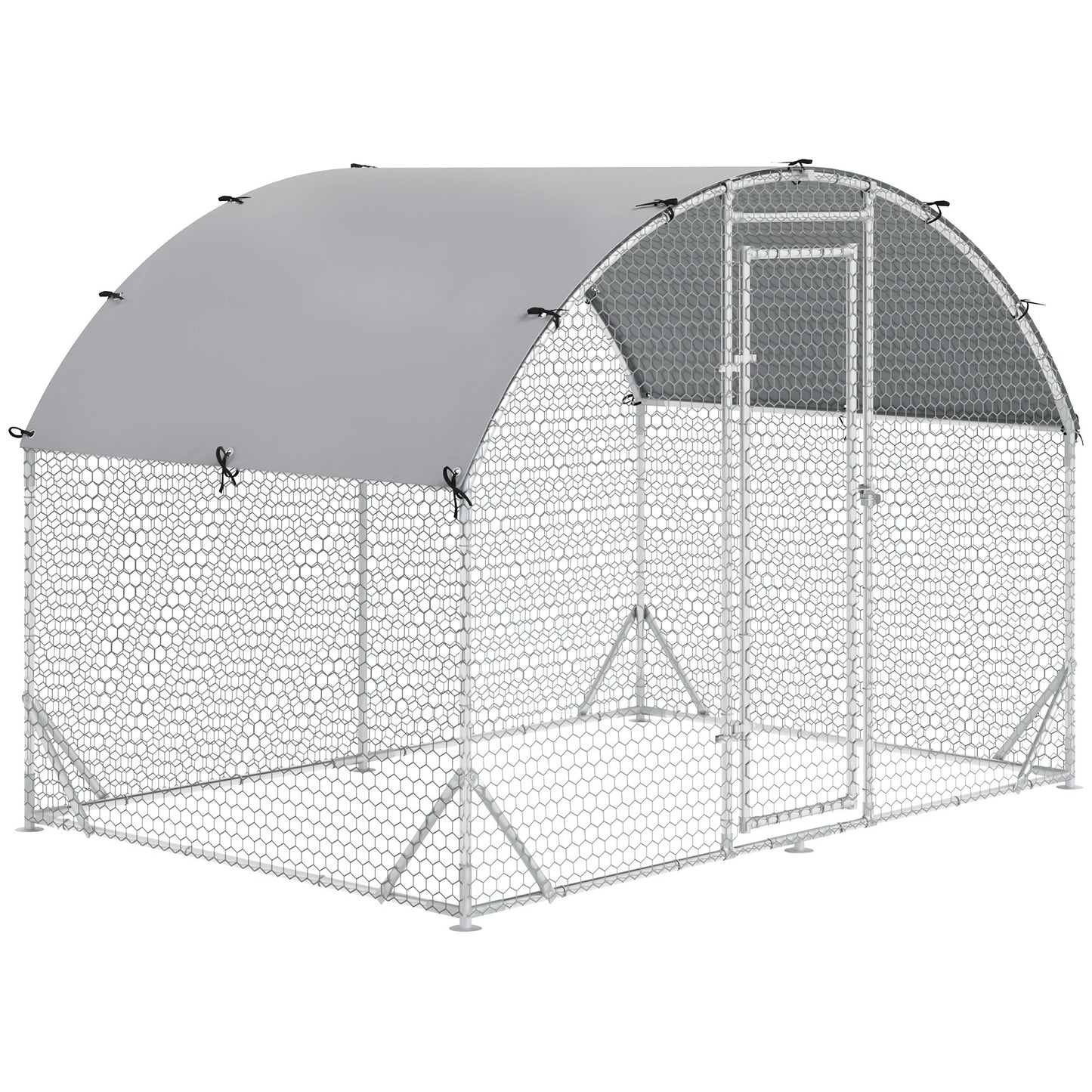 Galvanized Large Metal Chicken Coop Cage Walk-in Enclosure Poultry Hen Run House Playpen Rabbit Hutch with Cover for Outdoor Backyard 9.2' x 6.2' x 6.5' Silver