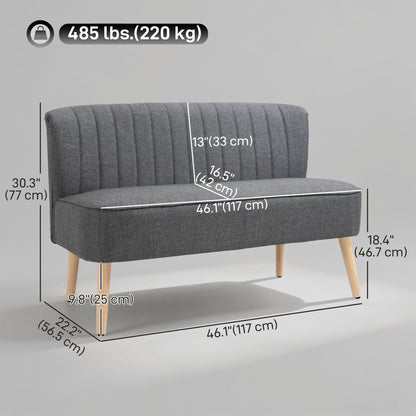 Modern 2 Seater Sofa, Upholstered Two Seater Couch with Rubber Wood Legs, Grey