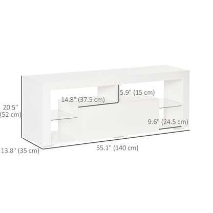TV Stand for 55-Inch TVs, High Gloss TV Bench with LED Lights, Remote Control, Storage Drawer and Shelves, Entertainment Unit for Living Room, Bedroom, White