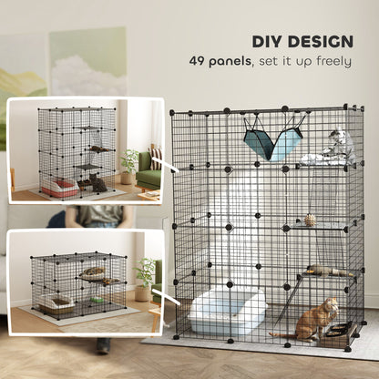 4-Tier DIY Large Cat Cage with Hammock, Platforms, Ramps, Accessories for 1-3 Cats, Indoor Use, Black