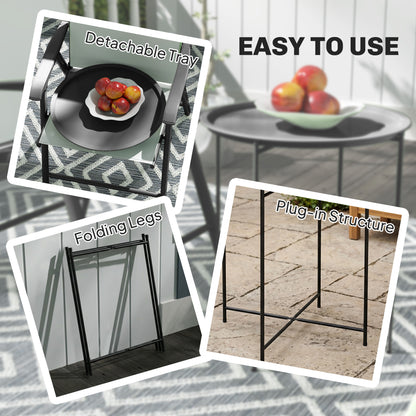 18" Outdoor Side Table with Removable Tray and Folding Legs, Indoor Outdoor for Balcony, Porch, Black