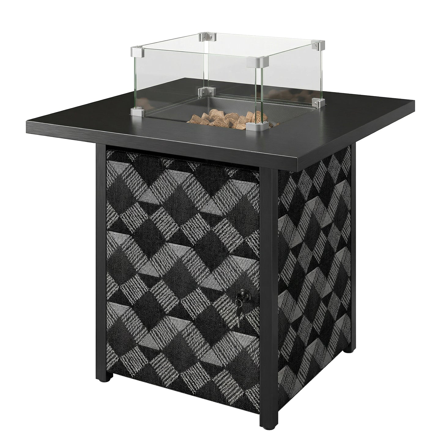 Propane Fire Pit Table, 28 Inch Gas Fire Pit with Explosion-Proof Net and Glass Wind Guard, Gas Tank Holder