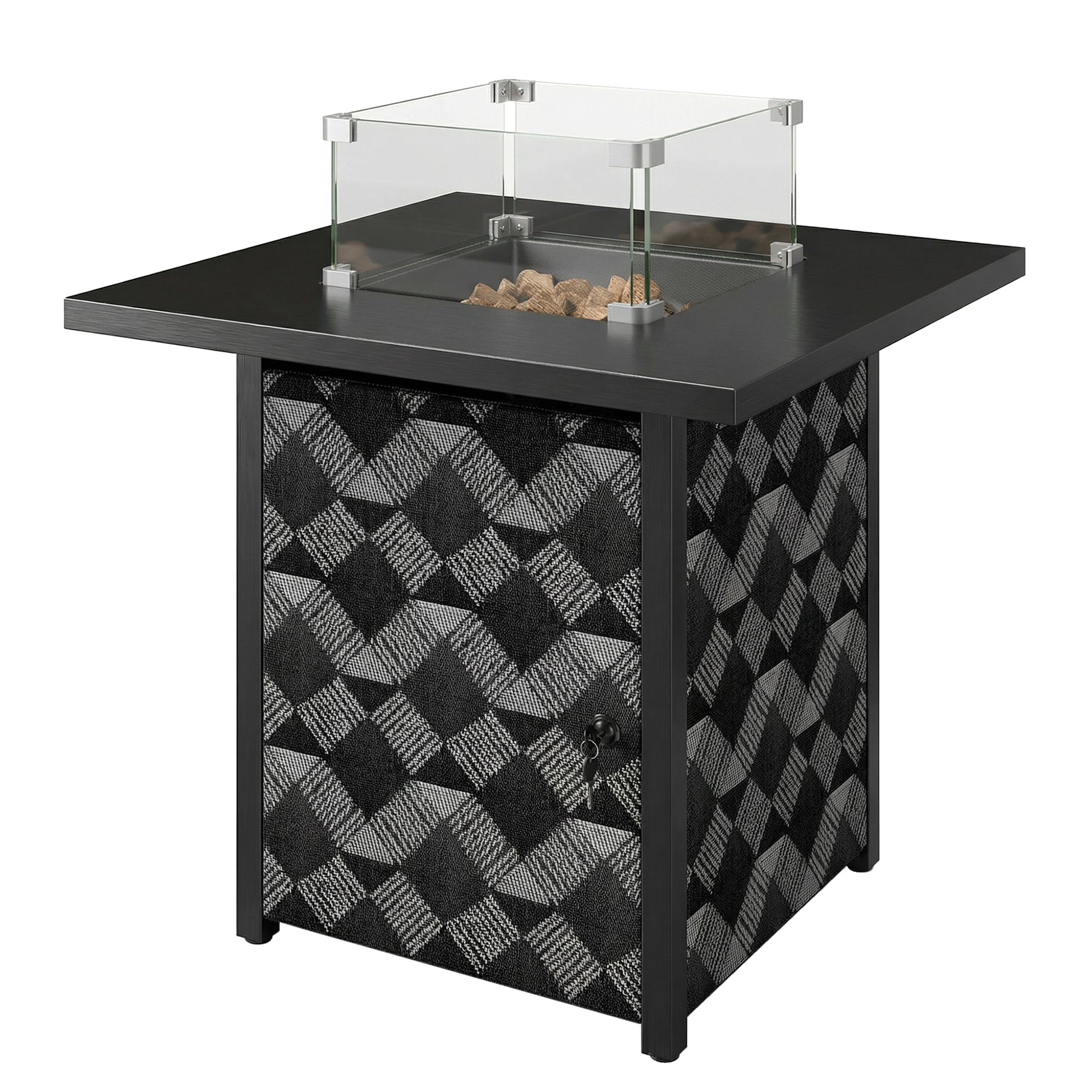Propane Fire Pit Table, 28 Inch Gas Fire Pit with Explosion-Proof Net and Glass Wind Guard, Gas Tank Holder