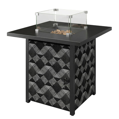 Propane Fire Pit Table, 28 Inch Gas Fire Pit with Explosion-Proof Net and Glass Wind Guard, Gas Tank Holder