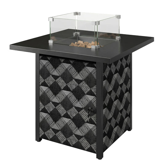 Propane Fire Pit Table, 28 Inch Gas Fire Pit with Explosion-Proof Net and Glass Wind Guard, Gas Tank Holder