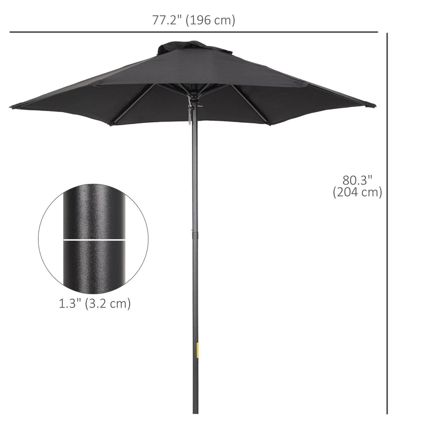 6.6FT Patio Umbrella, Outdoor Parasol with 6 Solid Ribs, Black