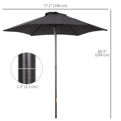 6.6FT Patio Umbrella, Outdoor Parasol with 6 Solid Ribs, Black