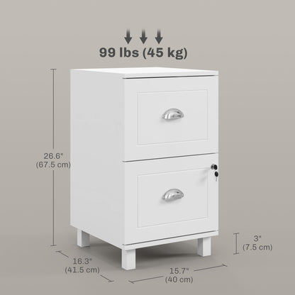 2-Drawer Small Filing Cabinet Lockable Home Office Storage Cabinet with Adjustable Hanging Bars for A4 Letter White